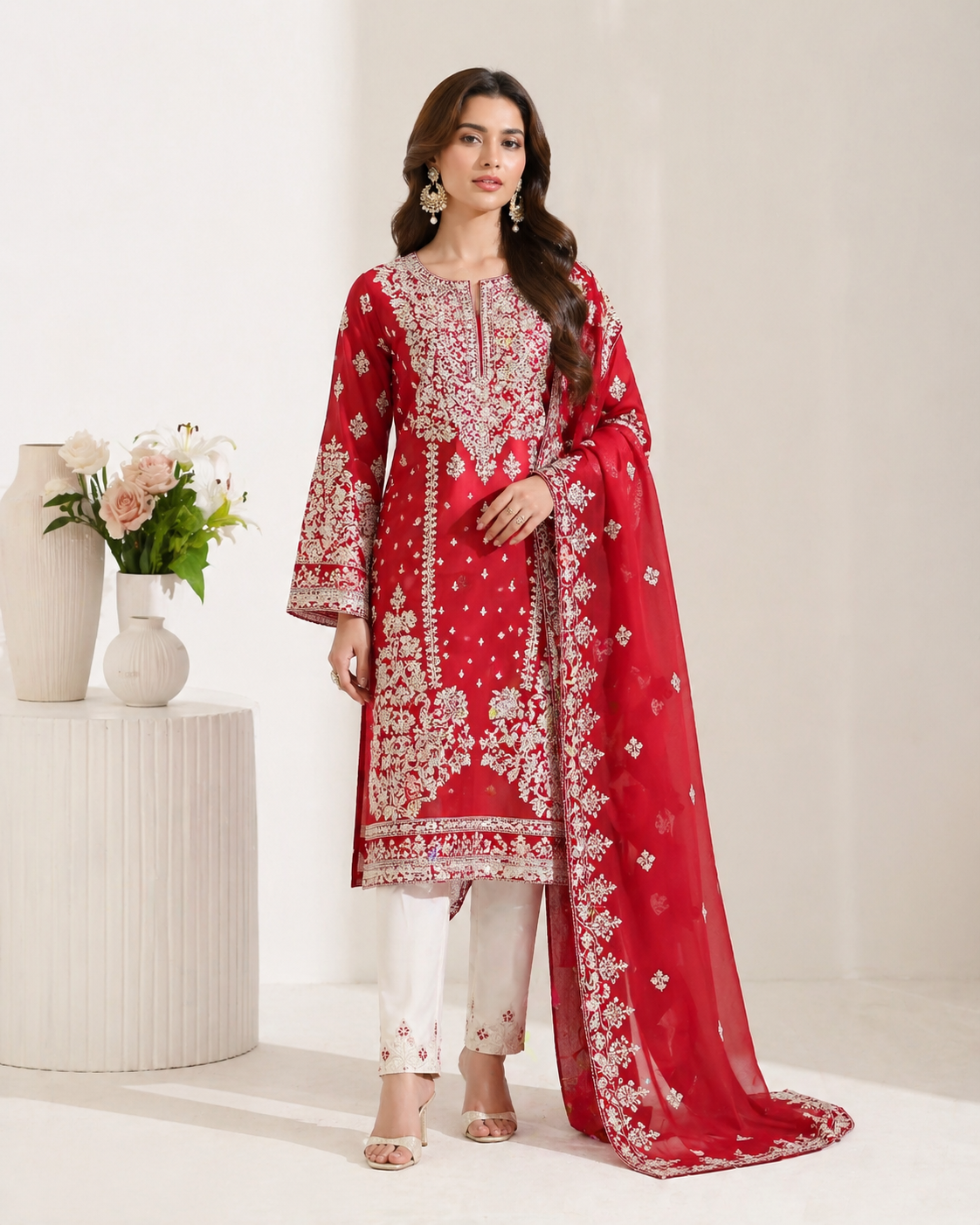 Ruby Noor Embroidered Suit